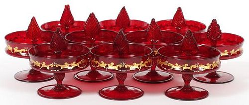 MURANO RED GLASS PLACE CARD/CANDY HOLDERS C. 1930