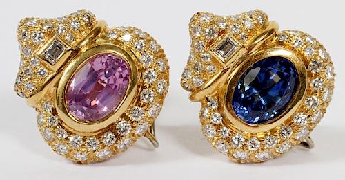 PINK & BLUE SAPPHIRES & 3.50CT DIAMOND EARRINGS