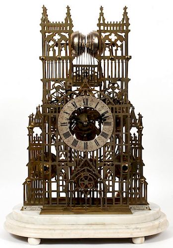 ENGLISH TRIPLE FUSEE BRASS CATHEDRAL SKELETON CLOCK