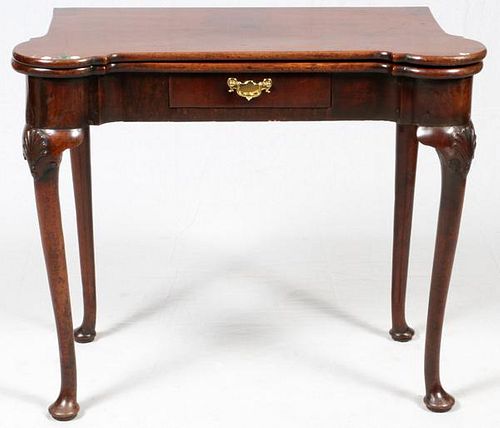 ENGLISH QUEEN ANNE MAHOGANY CARD TABLE 18TH C.
