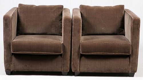 CONTEMPORARY UPHOLSTERED CLUB CHAIRS PAIR