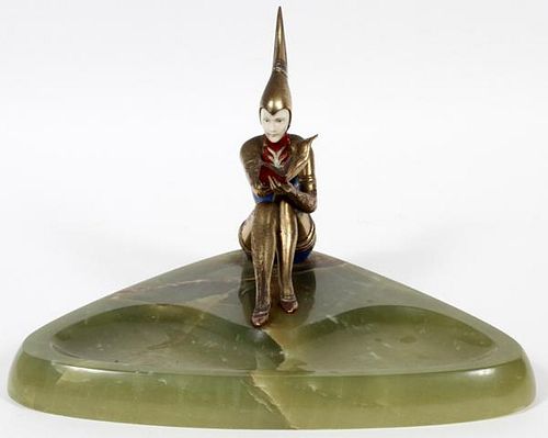 ART DECO STYLE SPELTER FIGURE MOUNTED ON ONYX