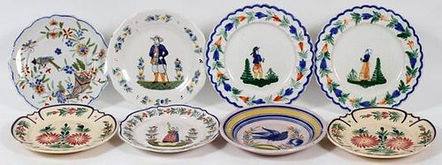 QUIMPER & ROUEN FRENCH FAIENCE PLATES, EIGHT