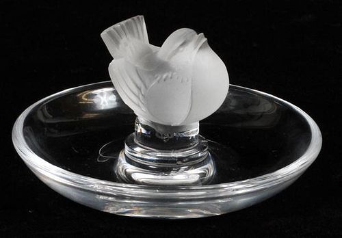 LALIQUE 'PINSON' CLEAR & FROSTED GLASS CENDRIER