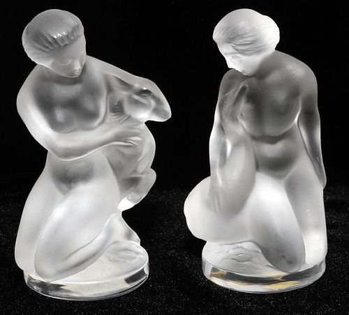LALIQUE FROSTED GLASS FIGURES, TWO