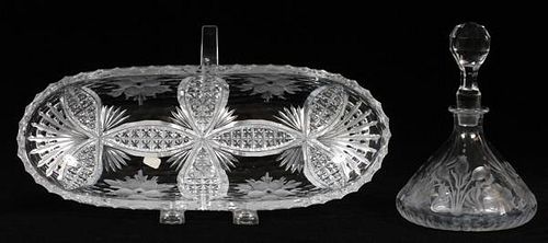 LIBBEY CUT CRYSTAL CELERY TRAY & COLOGNE 2 PIECES