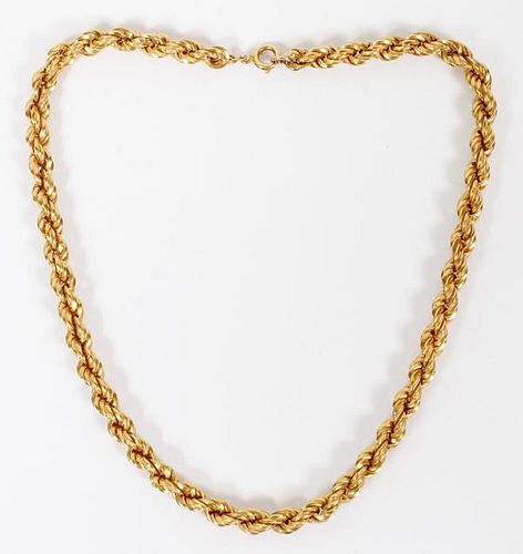 18KT YELLOW GOLD TWISTED ROPE STYLE NECKLACE