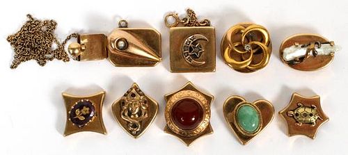 ANTIQUE 14KT GOLD & JEWELED SLIDES C. 1890-1900