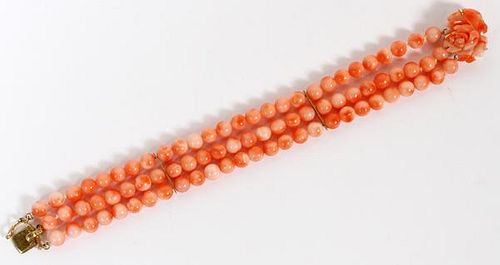 14KT YELLOW GOLD & CORAL BEAD BRACELET