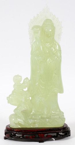 CHINESE SERPENTINE CARVED GUANYIN
