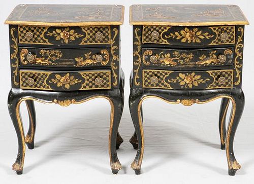 CHINOISERIE THREE-DRAWER END TABLES PAIR