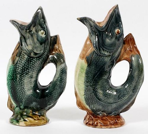 MAJOLICA POTTERY FISH FORM VASES 19TH C. PAIR