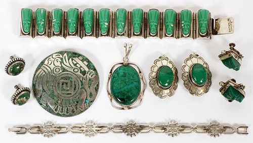 MEXICAN STERLING GREEN ONYX & TURQUOISE JEWELRY