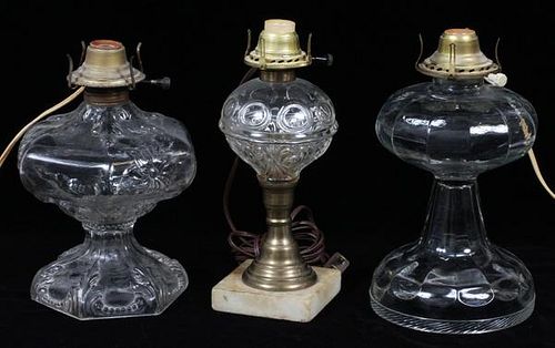 PRESSED GLASS OIL LAMPS THREE