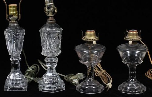 PRESSED GLASS OIL LAMPS FOUR