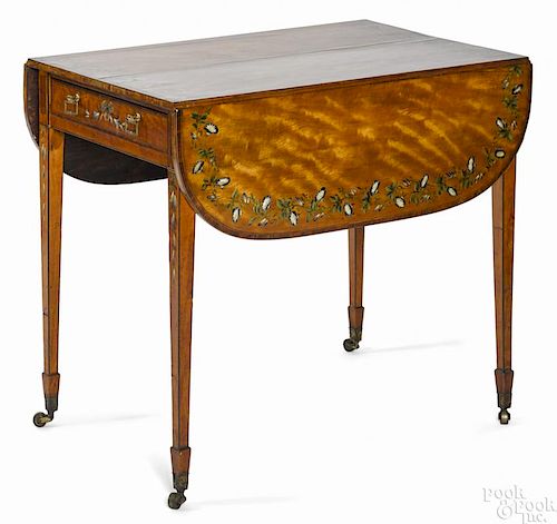 English Adam's style satinwood Pembroke table, ca. 1800, with painted floral decoration