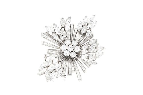 23.00 Carat Round Marquise and Baguette Diamond Brooch