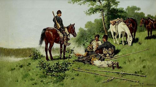 VESIN, Jaroslav. Oil on Canvas "Cossack Camp".