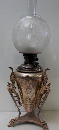Victorian Silverplate Oil Lamp.