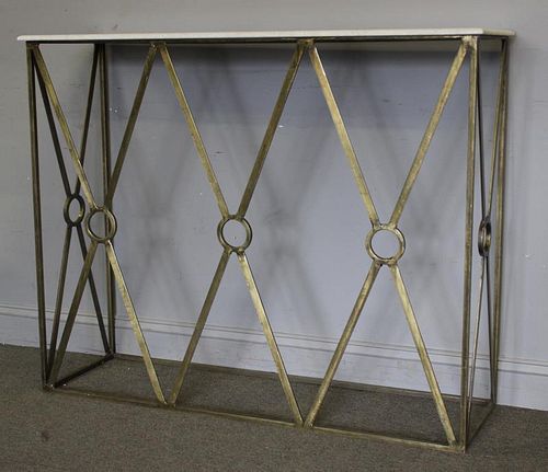 Hollywood Regency Style Brass Console with Marble