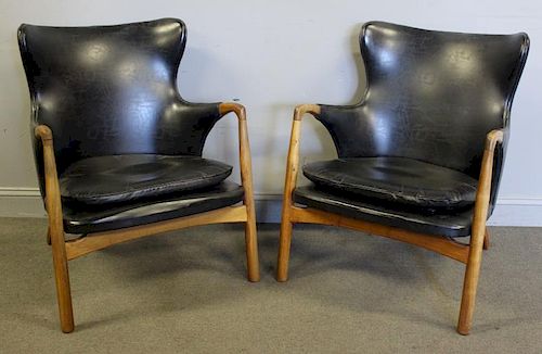 Midcentury Pair of Upholstered Lounge Chairs.