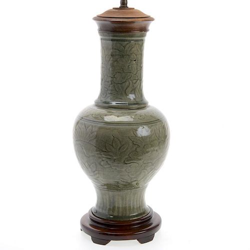 Chinese celadon carved porcelain vase