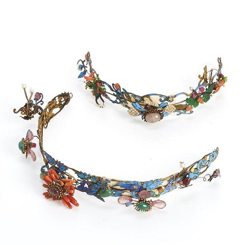 (2) Chinese Tian Tsui "Kingfisher" hair ornaments