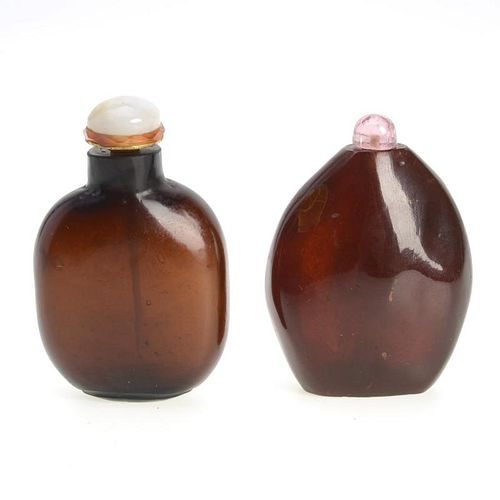 (2) Chinese amber snuff bottles