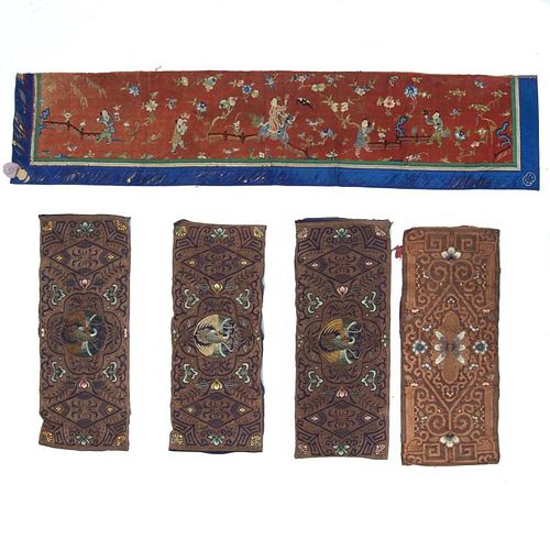(5) Antique Chinese embroidered textile panels