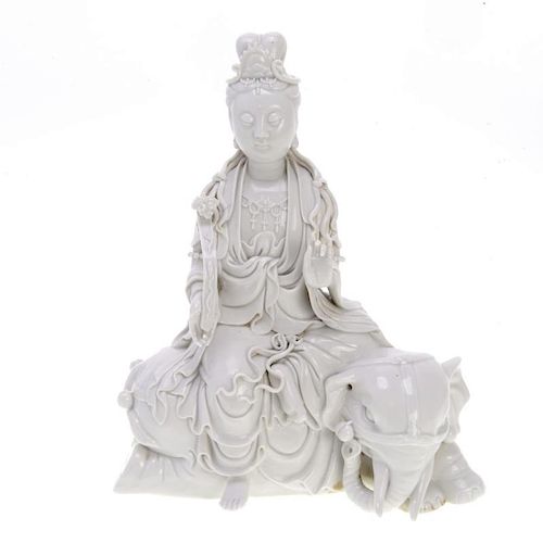 Chinese blanc-de-chine Guanyin with elephant
