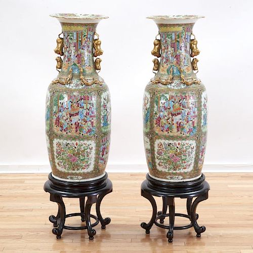 Huge pair antique Chinese rose medallion vases
