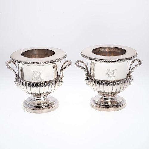 Pair Antique English silver plated bottle coolers