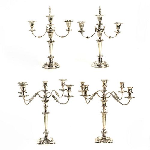 (2) Pairs Sheffield plated 2-part candelabra