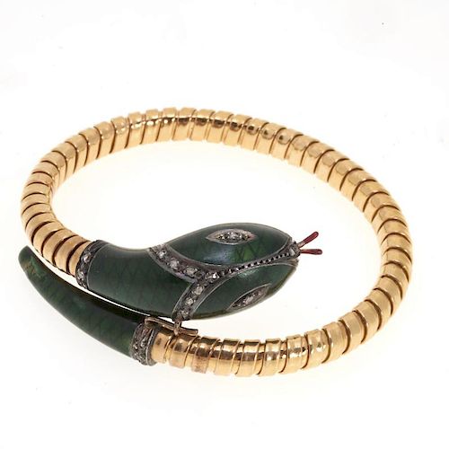 18K gold and enamel snake bracelet