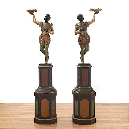 Large pair Venetian Blackamoors on pedestals
