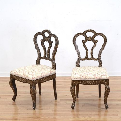 Pair Anglo-Indian bone inlaid side chairs