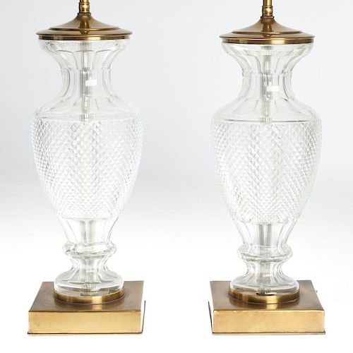 Pair Baccarat style cut glass vase lamps