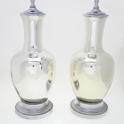 Pair Hollywood Regency mercury glass vases/lamps