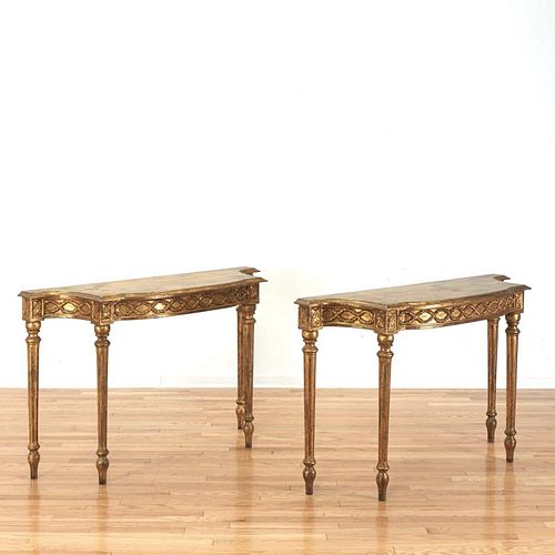 Pair Louis XVI style giltwood console tables