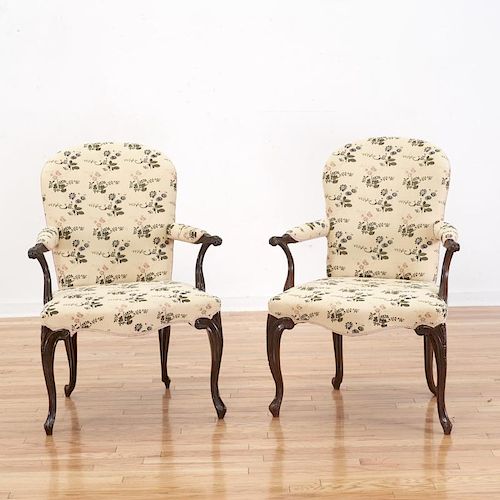Pair George III mahogany open armchairs