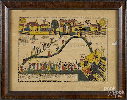 G. S. Peters printed and hand colored ''Tree of Life'' fraktur, 12'' x 16 1/4''.