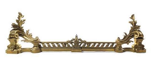 A Louis XV Style Gilt Metal Fireplace Suite Height 16 1/2 inches.
