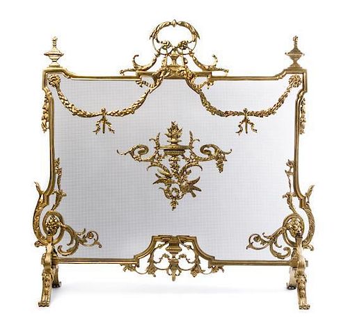 A Louis XV Style Gilt Bronze Fire Screen Height 35 x width 36 inches.