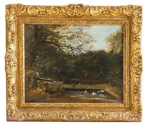 * Attributed to Charles Daubigny, (French, 1817-1878), Landscape with Ducks and Pond