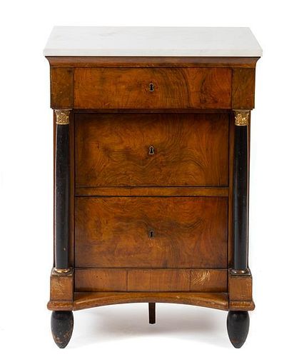 An Empire Style Mahogany Commode Height 37 x width 25 1/2 x depth 19 inches.