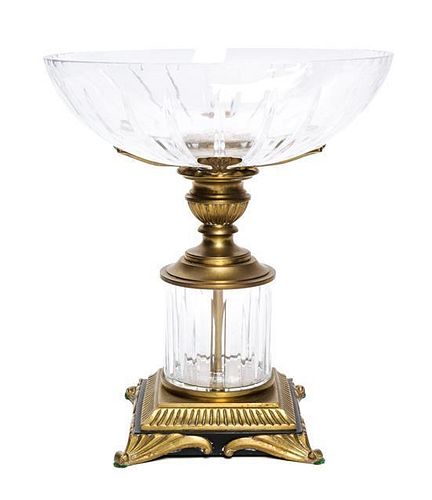 A Gilt Metal Mounted Cut Glass Center Bowl Height 13 7/8 inches.