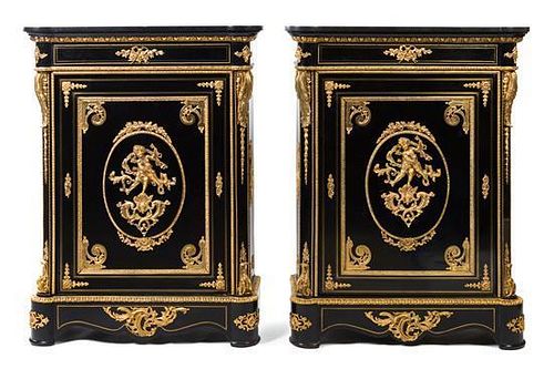 A Pair of Napoleon III Gilt Bronze Mounted Meubles d'Appui Height 47 3/4 x width 35 1/2 x depth 16 1/2 inches.