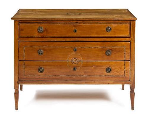 * A Northern Italian Parquetry and Walnut Commode Height 35 x width 47 1/4 x depth 20 1/2 inches.