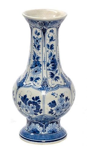 A Delft Pottery Vase Height 9 7/8 inches.
