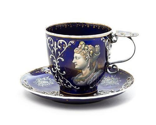 A Continental Enameled Cup and Saucer Diameter of saucer 5 1/2 inches.